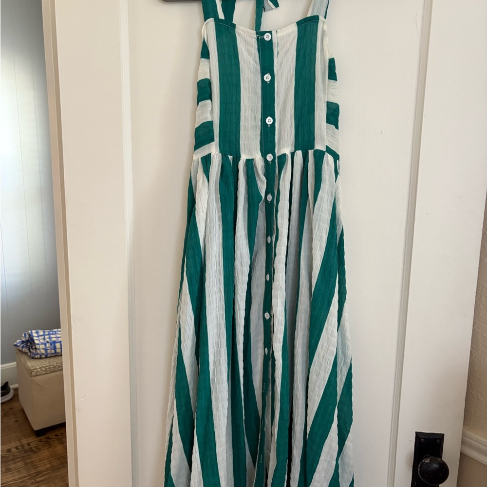 Boohoo Green and White Striped Maxi Dress